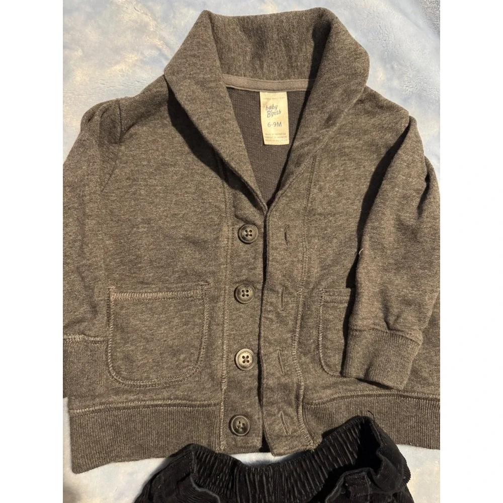 Carter's OshKosh Baby Boy 4pc Set 6-9M Red Vest Grey Cardigan Panda Fleece Pants
